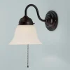 Wohnzimmerlampen|Metall Lampen*Berliner Messingleuchten Wandleuchte Antik Messing Glas mit Zugschalter E27