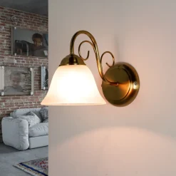 Easylight Wandleuchte ATHEN in Messing Rustikal Glasschirm< Wandleuchten|Küchenlampen