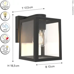 Metall Lampen|Außenwandleuchten*Eco-Light Wandleuchte außen Aluminium Glas E27 IP44 H:18,4 cm