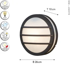 Eco-Light Wandleuchte Außen Aluminium E27 IP54 Ø26 cm blendarm< Metall Lampen|Kugellampen
