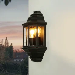 Rustikale Lampen|Maritime Lampen*Easylight Wandleuchte Außen IP44 Glas Alu H: 43 cm 2x E27 Schwarz