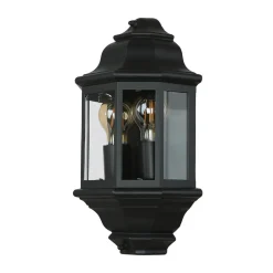 Rustikale Lampen|Maritime Lampen*Easylight Wandleuchte Außen IP44 Glas Alu H: 43 cm 2x E27 Schwarz