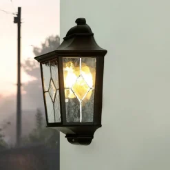 Elstead Wandleuchte Außen Kirchenglas IP43 Schwarz Haus< Vintage Lampen|Rustikale Lampen