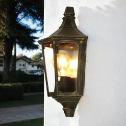 Vintage Lampen|Rustikale Lampen*Elstead Wandleuchte Außen Laterne Goldschwarz Aluminium