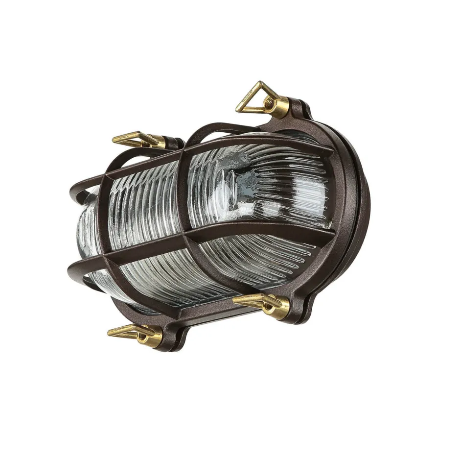 Lido Wandleuchte außen Maritim IP64 Messing Riffelglas E27< Außenwandleuchten|Rustikale Lampen
