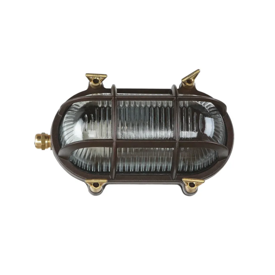 Lido Wandleuchte außen Maritim IP64 Messing Riffelglas E27< Außenwandleuchten|Rustikale Lampen