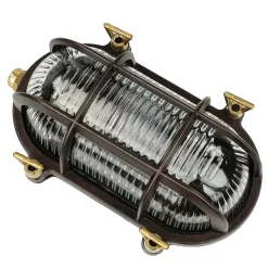 Lido Wandleuchte außen Maritim IP64 Messing Riffelglas E27< Außenwandleuchten|Rustikale Lampen