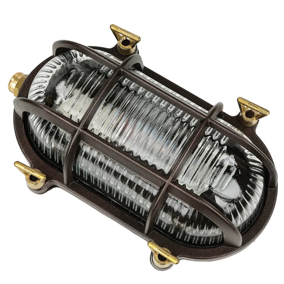 Lido Wandleuchte außen Maritim IP64 Messing Riffelglas E27< Außenwandleuchten|Rustikale Lampen