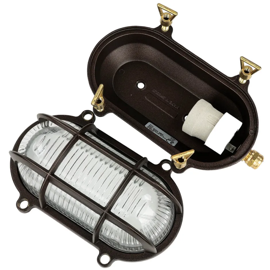 Lido Wandleuchte außen Maritim IP64 Messing Riffelglas E27< Außenwandleuchten|Rustikale Lampen