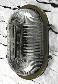 Außenwandleuchten|Feuchtraumleuchten*Andromeda Wandleuchte außen Messing Riffelglas E27 IP64 B: 26 cm