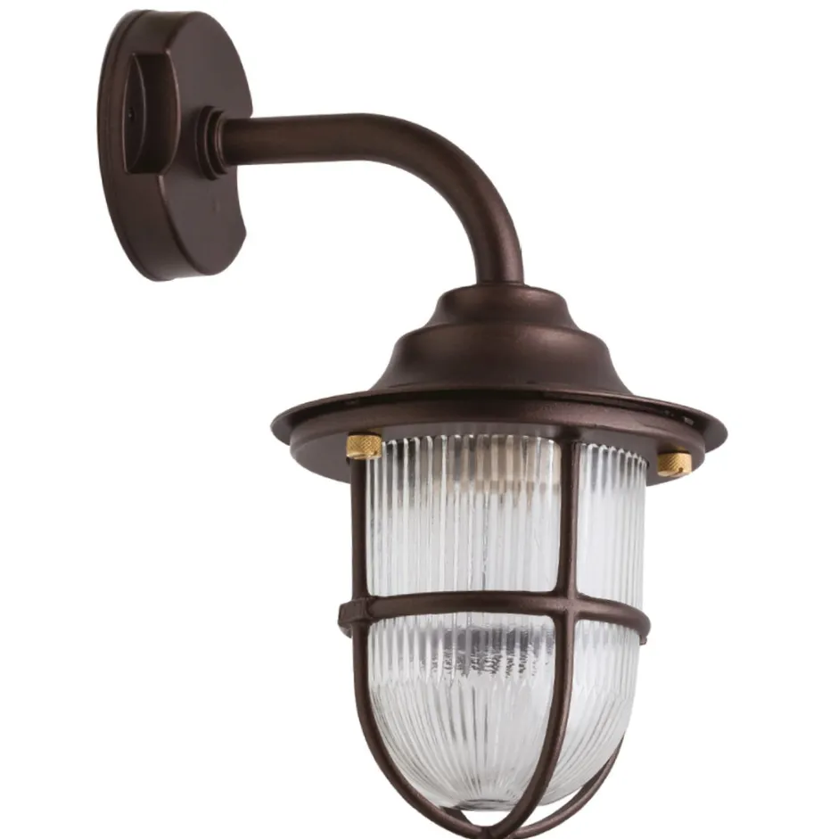 Lido Wandleuchte außen Messing Glas E27 IP64 31 cm hoch Maritim< Außenleuchten Antik|Außenwandleuchten