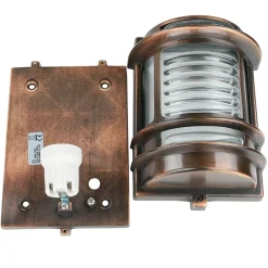 Rustikale Lampen|Metall Lampen*Lido Wandleuchte außen Messing Glas IP64 E27 Kupfer antik