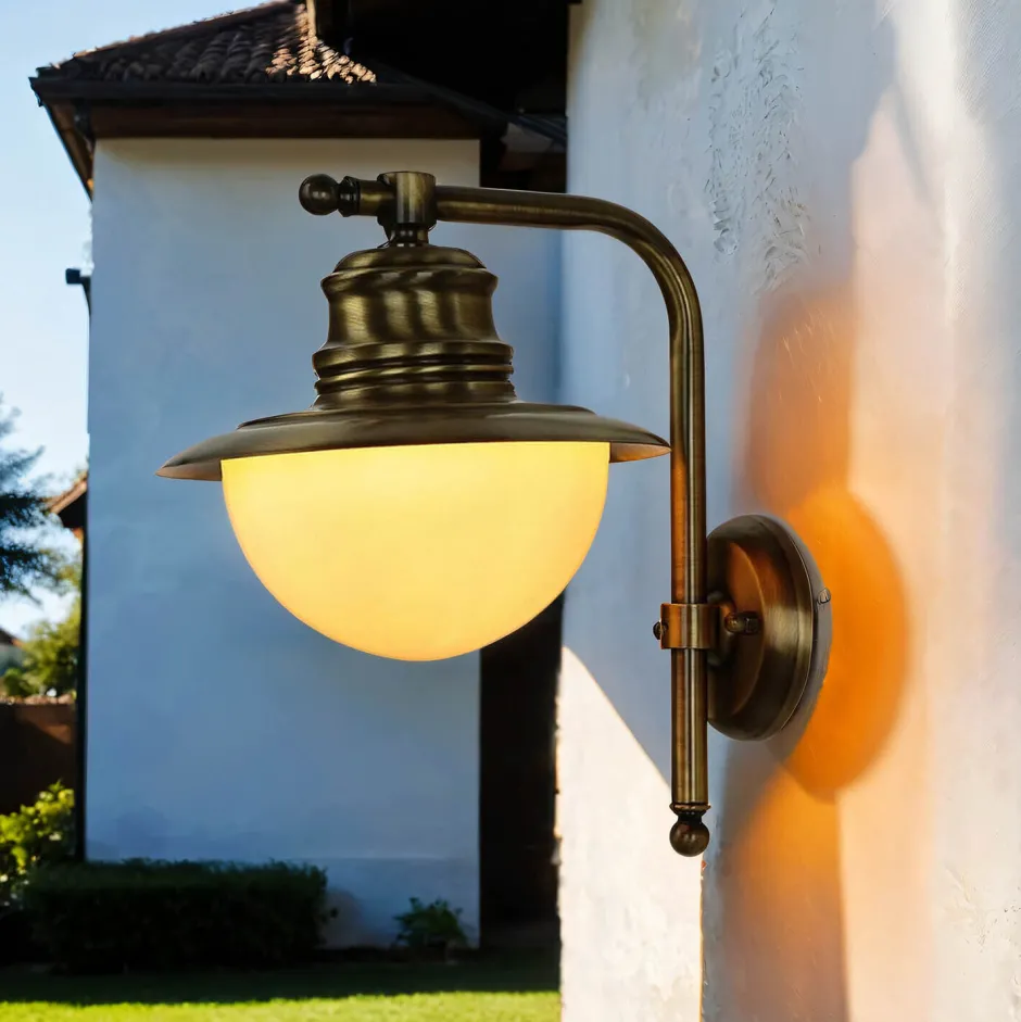 Außenwandleuchten|Rustikale Lampen*Lido Wandleuchte Außen Messing Glas Maritim Balkon Hof