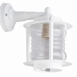 Außenwandleuchten|Gartenlaternen*Lido Wandleuchte außen Messing Glas E27 IP23 H: 24 cm Weiß