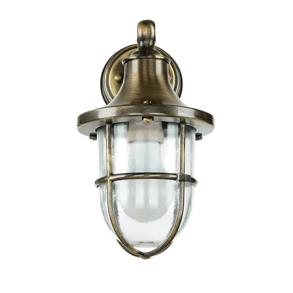 Außenwandleuchten|Rustikale Lampen*Lido Wandleuchte außen Messing massiv Glas IP64 E27 SANTORIN