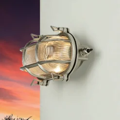 Rustikale Lampen|Metall Lampen*Lido Wandleuchte Außen Nickel Maritim IP64 Echt-Messing