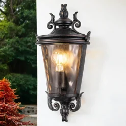 Glaslampen|Metall Lampen*Elstead Wandleuchte außen Rauchglas Aluminium IP44 H: 43,2 cm