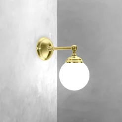 Giovanni Battista Wandleuchte Bad B: 12 cm Kugelschirm Glas Messing E14< Wandleuchten|Badezimmer Lampe
