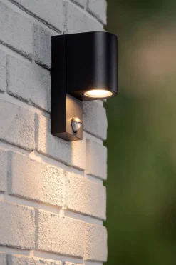 Wandleuchte Bewegungsmelder Aluminium Schwarz IP65 GU10< Außenwandleuchten|Fassadenstrahler
