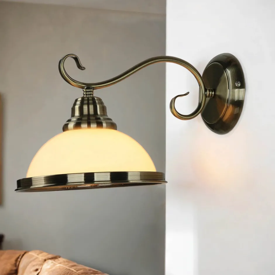 Wandleuchten|Küchenlampen*Easylight Wandleuchte ELISETT mit Glasschirm Antik