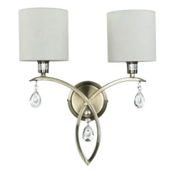 Searchlight Wandleuchte 2-flammig in Messing Antik Natur E14 Stoff< Wohnzimmerlampen|Glaslampen