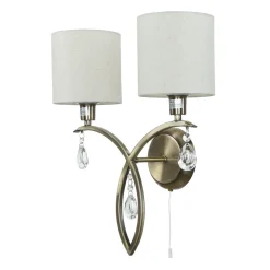 Searchlight Wandleuchte 2-flammig in Messing Antik Natur E14 Stoff< Wohnzimmerlampen|Glaslampen