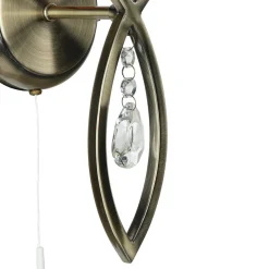 Searchlight Wandleuchte 2-flammig in Messing Antik Natur E14 Stoff< Wohnzimmerlampen|Glaslampen