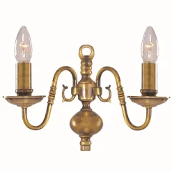 Searchlight Wandleuchte 2-flmg. Messing massiv/antik< Wandleuchten|Esszimmer Lampen