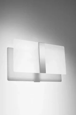 Wohnzimmerlampen|Glaslampen*Sollux Wandleuchte Glas Metall 35 cm breit Weiß Chrom 2x G9