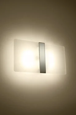 Wohnzimmerlampen|Glaslampen*Sollux Wandleuchte Glas Metall 35 cm breit Weiß Chrom 2x G9