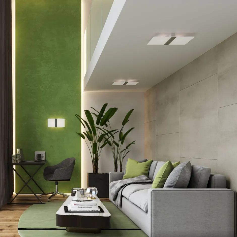 Wohnzimmerlampen|Glaslampen*Sollux Wandleuchte Glas Metall 35 cm breit Weiß Chrom 2x G9