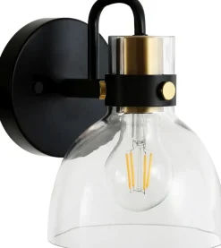 Novecento Wandleuchte Glas Metall H: 19 cm klein E27 Schwarz Gold< Glaslampen|Metall Lampen