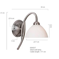 Wandleuchten|Flurlampen*Steinhauer Wandleuchte in Stahl Weiß H:31 cm E27 Klassisch