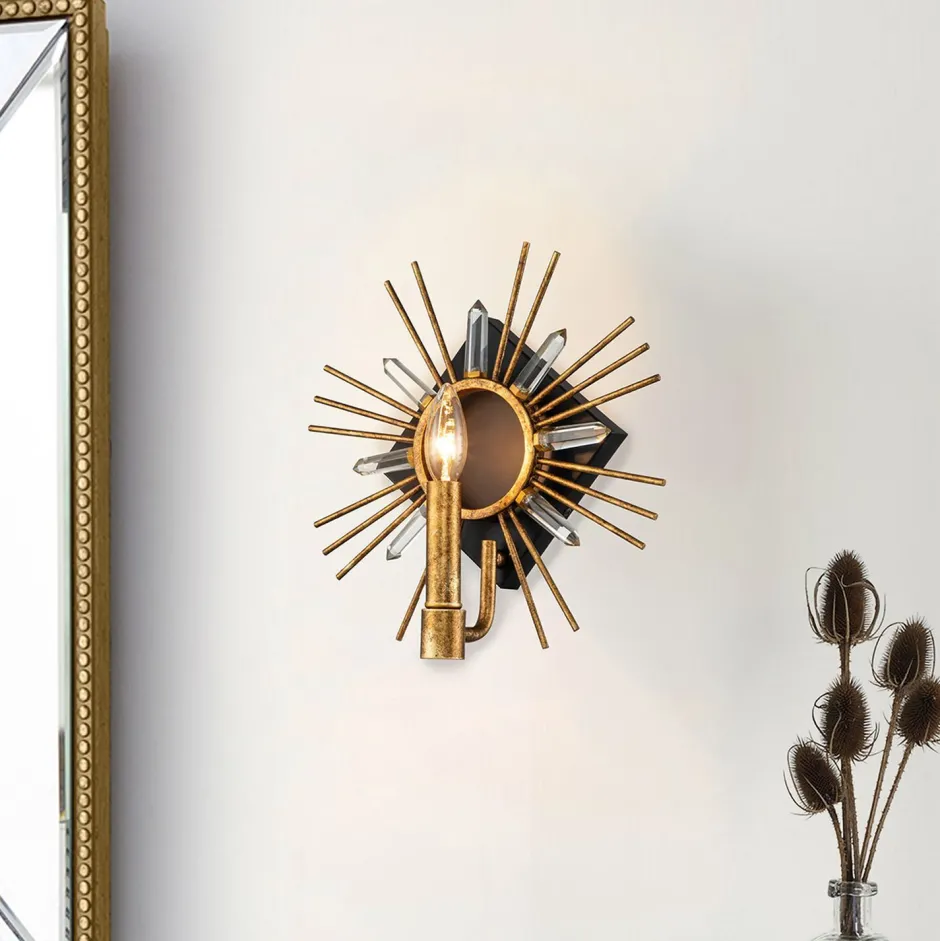 Wandleuchten|Flurlampen*Elstead Wandleuchte Kristall Metall E14 B: 31,8 cm in Gold Schwarz