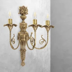 Wandleuchten|Jugendstil Lampen*Giovanni Battista Wandleuchte Messing 3-flammig E14 in Bronze hell Floral