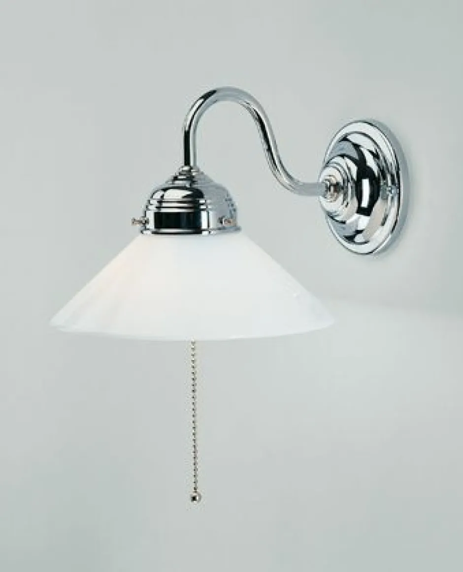 Wohnzimmerlampen|Küchenlampen*Berliner Messingleuchten Wandleuchte Messing in Chrom Glas E27 mit Zugschalter