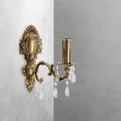 Giovanni Battista Wandleuchte Messing Kristall H: 29 cm E14 massiv in Bronze< Wandleuchten|Jugendstil Lampen