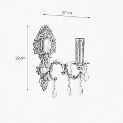 Giovanni Battista Wandleuchte Messing Kristall H: 29 cm E14 massiv in Bronze< Wandleuchten|Jugendstil Lampen