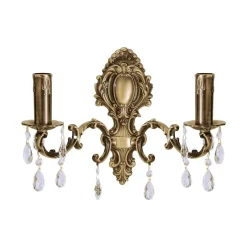 Giovanni Battista Wandleuchte Messing Kristall B: 39 cm in Bronze hell 2x E14< Wandleuchten|Jugendstil Lampen