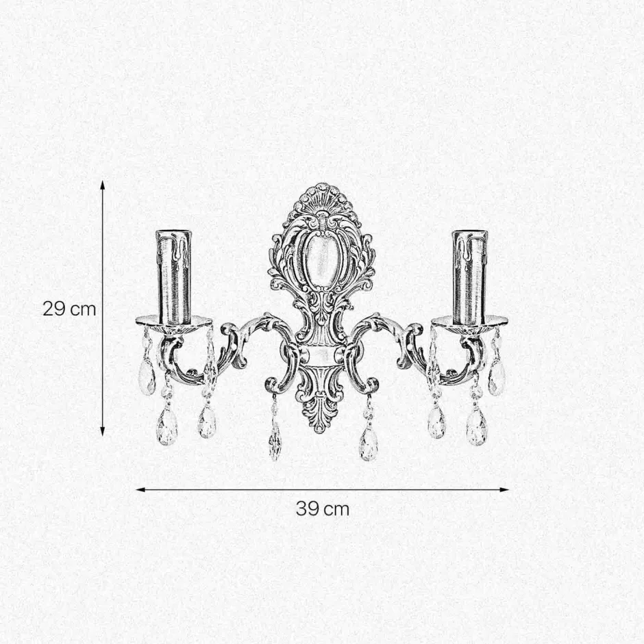 Giovanni Battista Wandleuchte Messing Kristall B: 39 cm in Bronze hell 2x E14< Wandleuchten|Jugendstil Lampen