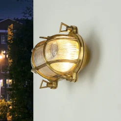 Metall Lampen|Messinglampen*Lido Wandleuchte Messing Riffelglas IP64 oval Maritim