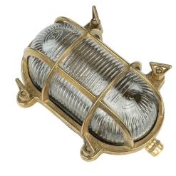 Metall Lampen|Messinglampen*Lido Wandleuchte Messing Riffelglas IP64 oval Maritim