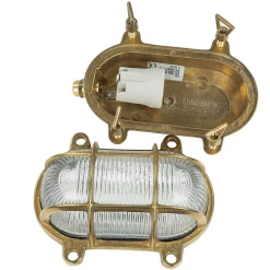 Metall Lampen|Messinglampen*Lido Wandleuchte Messing Riffelglas IP64 oval Maritim