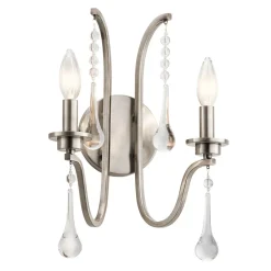 Wohnzimmerlampen|Metall Lampen*Elstead Wandleuchte Metall E14 38,1 cm hoch in Zinn 2-flammig