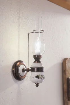 Wohnzimmerlampen|Glaslampen*Ferroluce Wandleuchte Metall Glas 40 cm hoch E14 Vintage GIANNI