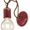 Wohnzimmerlampen|Küchenlampen*Ferroluce Wandleuchte Metall H: 18 cm Bordeaux Shabby Antik E27