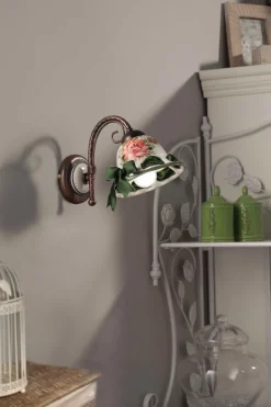 Wohnzimmerlampen|Keramiklampen*Ferroluce Wandleuchte Metall Keramik E14 17 cm hoch Landhausstil