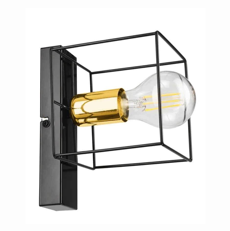 Wandleuchten|Flurlampen*Lamkur Wandleuchte Metall klein Schwarz Gold Würfel Draht für E27