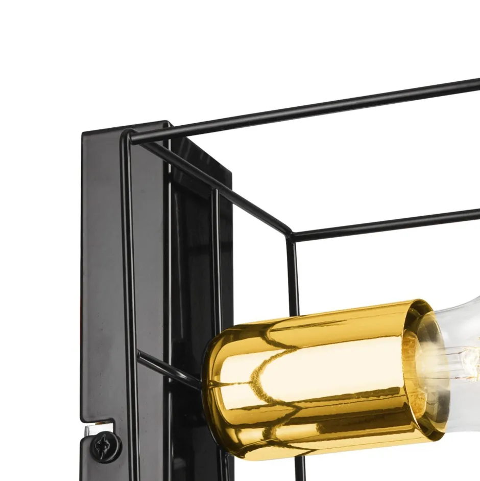 Wandleuchten|Flurlampen*Lamkur Wandleuchte Metall klein Schwarz Gold Würfel Draht für E27