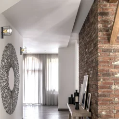 Wandleuchten|Flurlampen*Lamkur Wandleuchte Metall klein Schwarz Gold Würfel Draht für E27